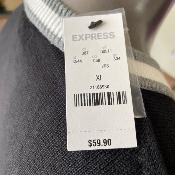 Express Mens Cardigan Sweater Black Button Up u Raised Seams XL - Picture 6 of 11